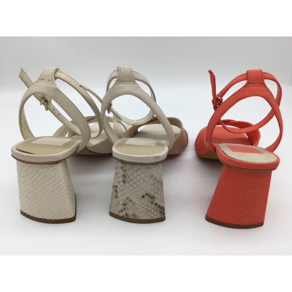 Soft Nappa PU Women'S Leather Heeled Sandals Pink / Beige / Orange