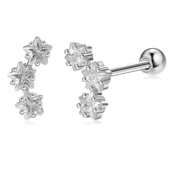 18K Gold Plated 925 Sterling Silver Star Cubic Zirconia Stud Earrings for Women Accessories