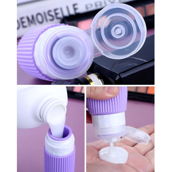 8 Items Combo Silicone Travel Bottle Set Gray Leak Proof 90ml 30ml Jars