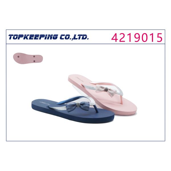 Bow Decoration Women PE Flip Flop With Shiny Glitter Strip