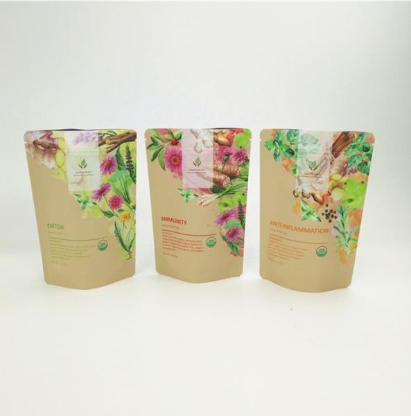 Custom Eco Friendly Kraft Paper Tea Powder Nuts Pet Food Biodegradable Zipper Mylar Paper Packaging Bag