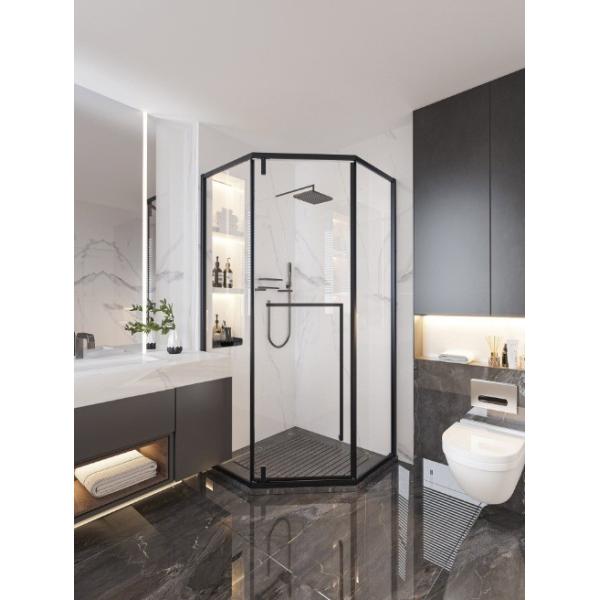 Sleek Bevel Edge Glass Corner Shelf for Bathroom Shower Enclosure Room in Electroplate