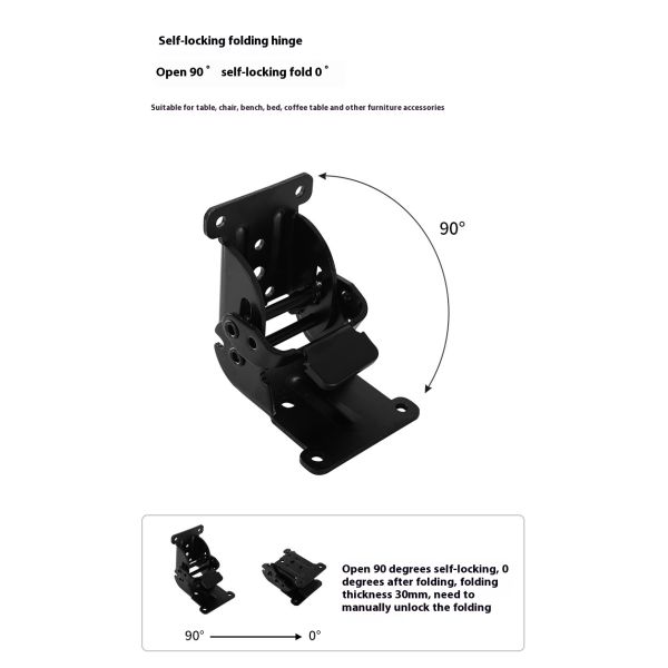 Black 90-Degree Self-Locking Double Brake Hinge for Furniture Coffee Table & Computer Table 180 Folding Lock
