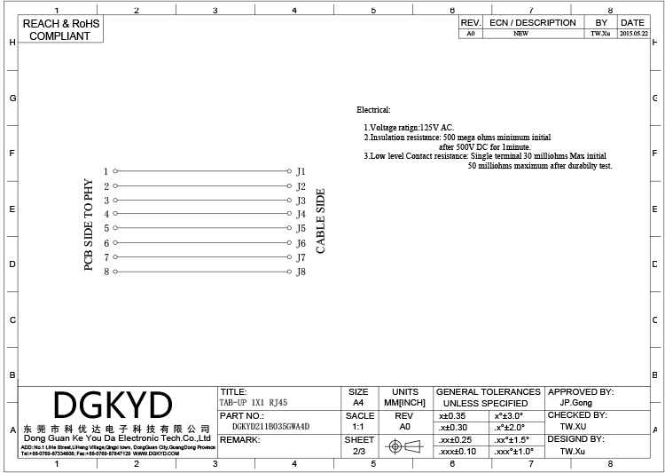 Защищаемая 10/100 плата модуля соединителя Magnetics Mb RJ45 вверх по THT