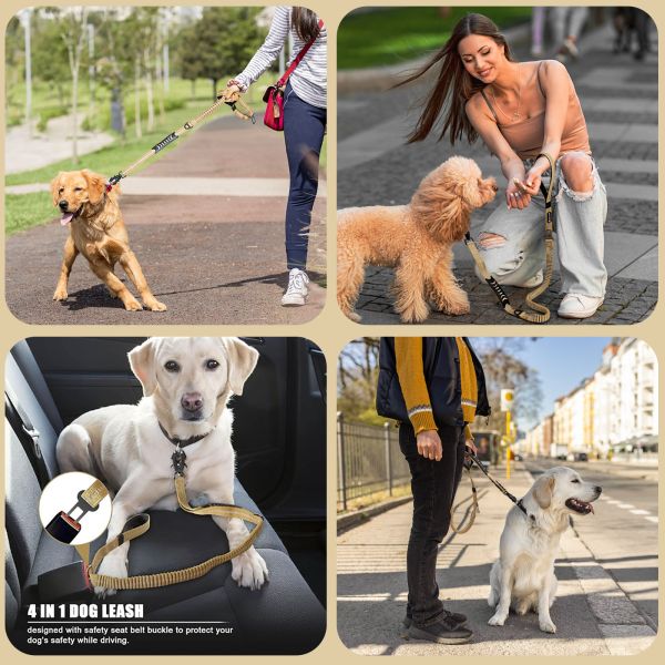 Adjustable Tactical Dog Leash with Shock-Absorbing Bungee Reflective for Large Dogs
