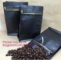 Sac de café zip-lock de fond plat de bloc carré de gousset de papier d'aluminium avec la valve et la tirette, papier d'aluminium bottom/sq plat d'or