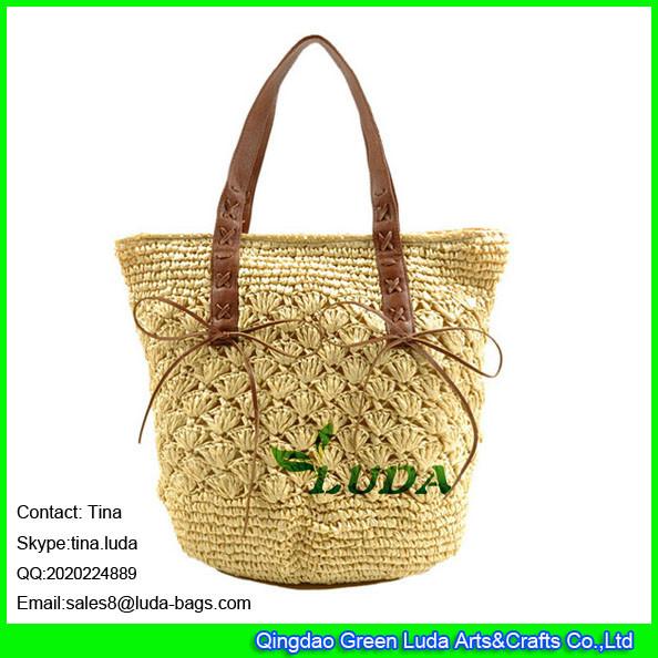 LUDA hand knitting straw tote bag natural paper straw women bag