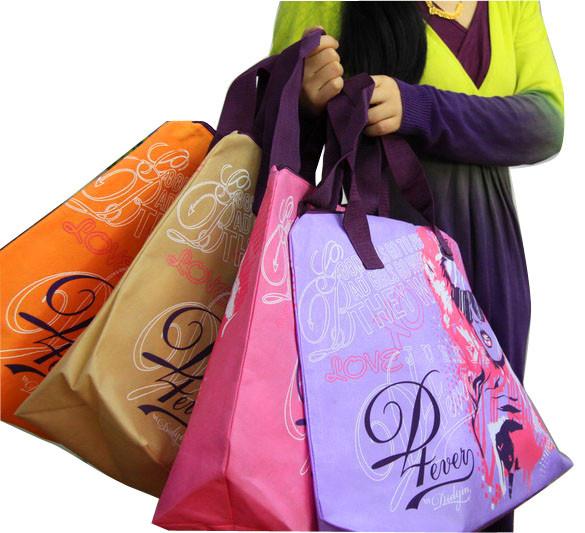 Green / Blue / Pink / Orange 75g Zipper Shopping Bag, Non Woven Carry Bags For Ladies