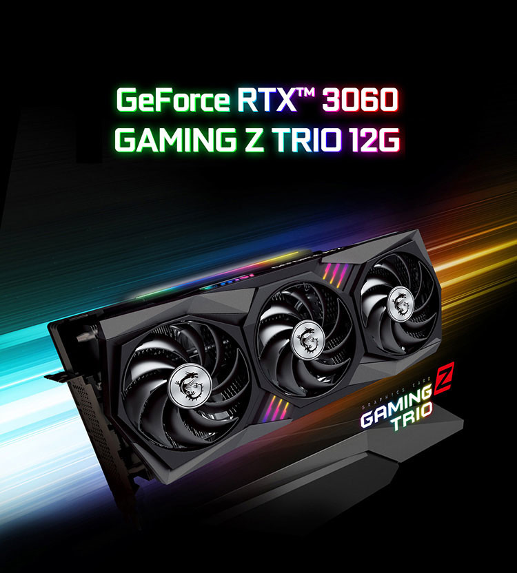 3 видеокарты игры Nvidia ТРИО вентиляторов MSI RTX 3060 Z дуют 12G GDDR6