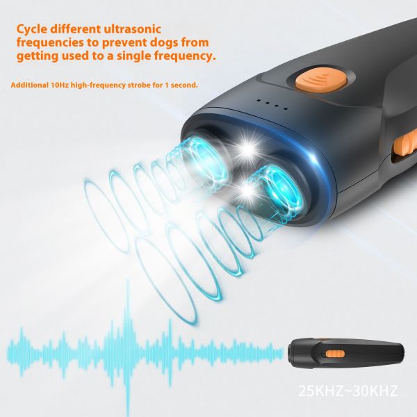 Outdoor Ultrasonic Dog Repeller LED Flashlight Handheld Electric Shock Control Device Self-Defense Eco-friendly Durable Plastic