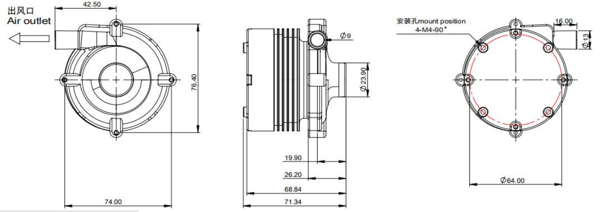 48VDC 80000rpm 50Kpa Brushless Blower Fan OWB7575-48V  For Fuel Cell
