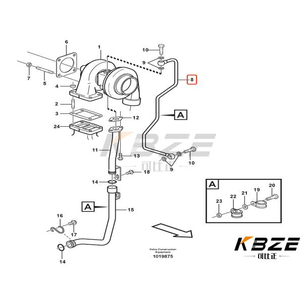 VOE20805465 VOE208054505 VOLVO D7D TURBO OIL LINE FOR EXCAVATOR EC240B EC290B