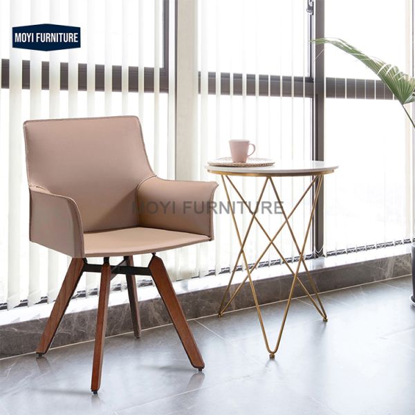 Dining Chair Ash Wood Frame Modern Saddle Leather Seat Metal Arm and Frame Structure Suitable for Restaurant
