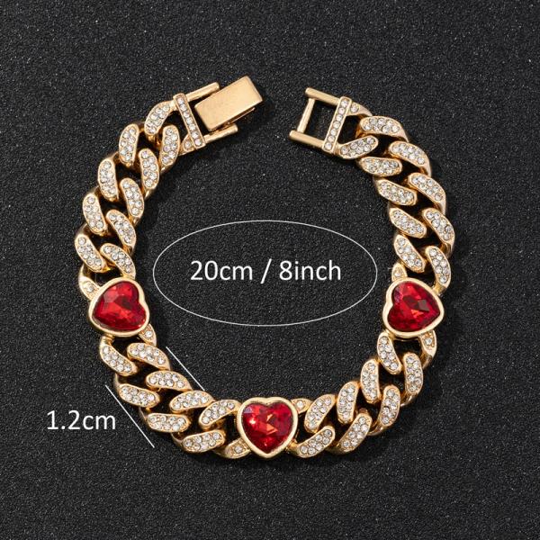 Fashionable Red Heart Necklace Hiphop Heart Cuban Chain Link Necklace For Women Men Hip Hop Rapper Jewelry Gifts