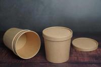 O papel de embalagem Compostable descartável rola os copos biodegradáveis 12oz da sopa de Brown