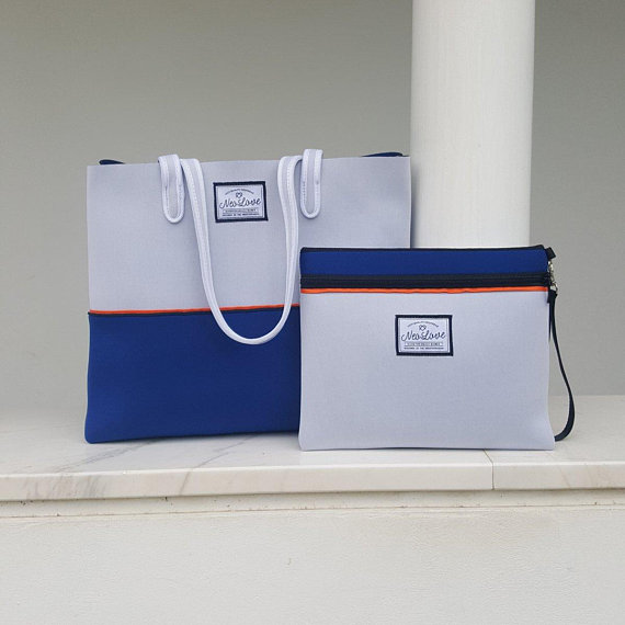 Tote bag ,Greek Island neoprene beach bag, travel pouch and tote bag with purse, summer bag, tote bag,vegan fashion