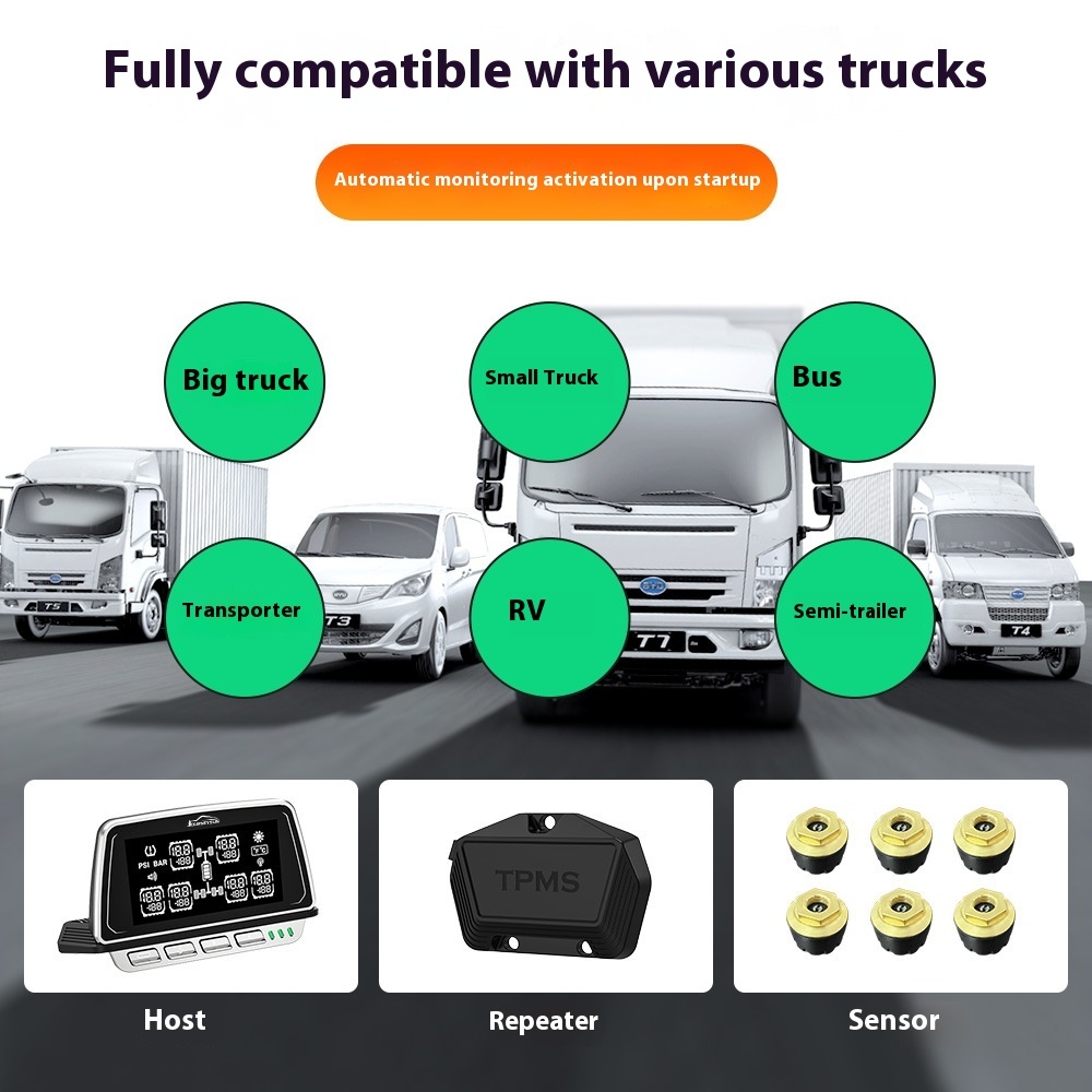 JYS Large Screen Display Truck Tire Pressure Temperature Monitor 6 Wheels Color Screen Design TPMS Sensor Universal 4V