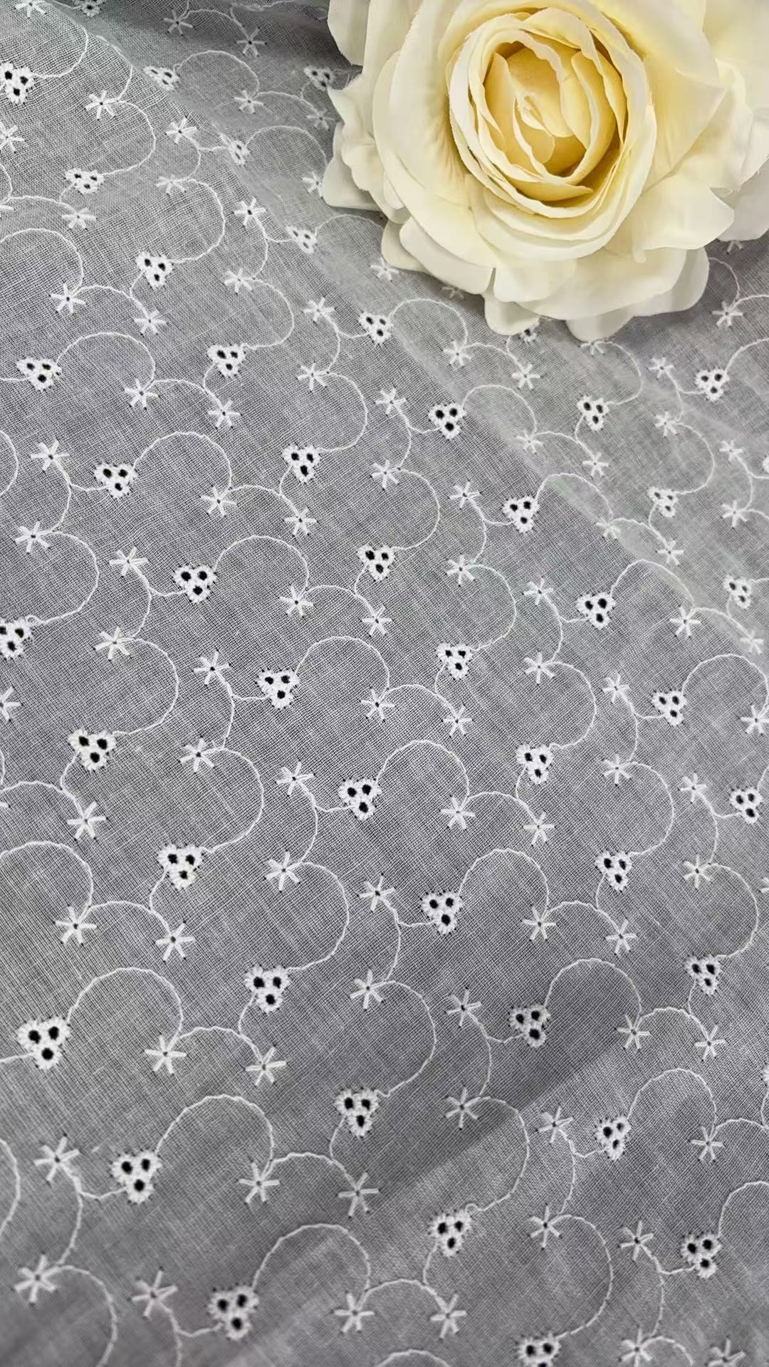 Cotton Eyelet Embroidery Fabric, Hollow Floral Circle Cut‑Work Fabric for Dress Blouse Sewing