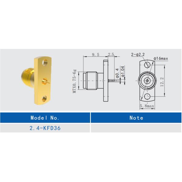 разъем Джек РФ фланца отверстия 2.4мм женский с цилиндрическим терминалом Пин контакта 0.4мм