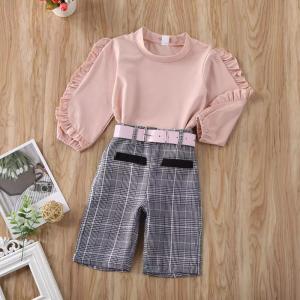 Srping And Autumn New Children's Outfit Sets Pink Long-Sleeved Wooden Ear T
