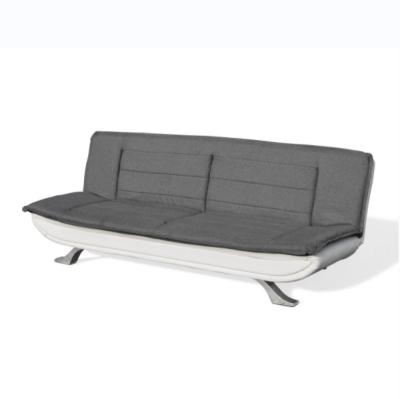 Charcoal Fabric White Faux Leather Tufted 3 Seater Sofa Bed With Chrome Feet