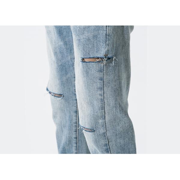 28-36 Lignt Blue Jeans Men'S Denim Pants With Rips Slim Fit Cotton Fabric