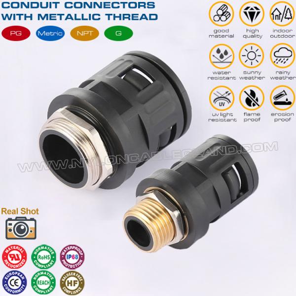 Nylon 6 Quick Connectors (Joints, Fittings) black RAL9005 c/w Metal Male Thread PG7~PG48 for Corrugated Tubes AD7~AD108 Найлон 6 быстрые соединители (соединения, фитинги) черный RAL9005 c/w Металлическая мужская нить PG7~PG48 для волнистых труб AD7~AD108