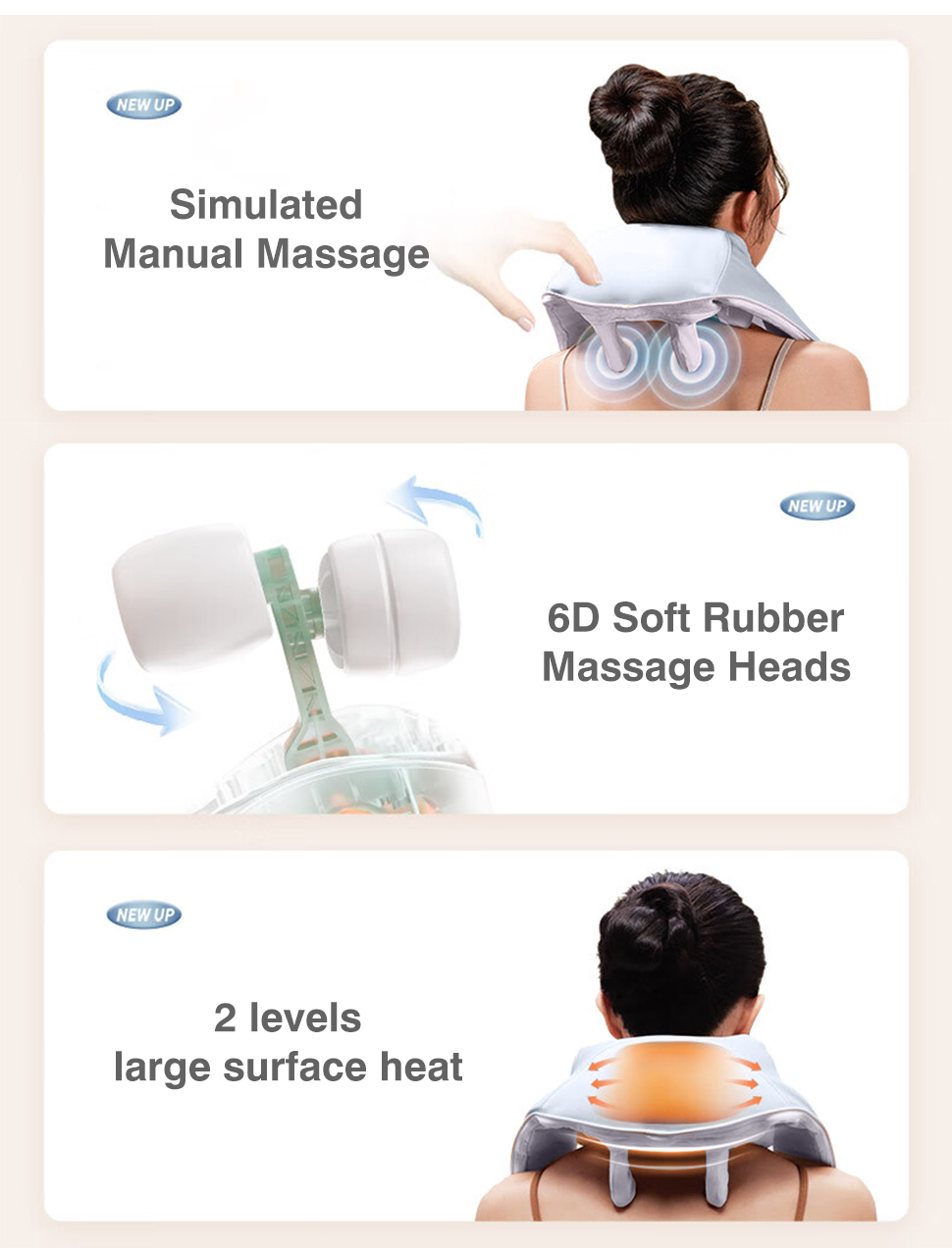 Therapy Cordless-Neck & Shoulder Massager Pillow Deep Kneading Neck Hand-Shaped Wireless Shoulder Massager