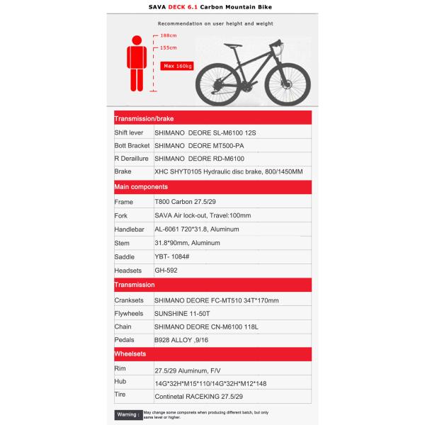 Fork Suspension Carbon MTB Bike With DEORE M6100 1x12 Speeds