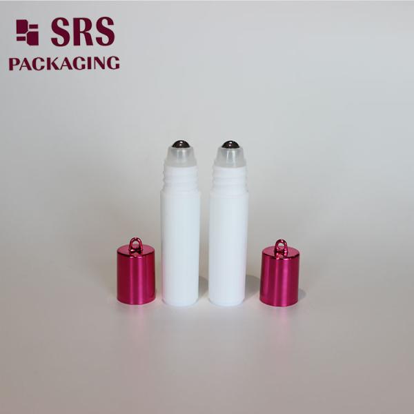 SRS empty cosmetic 5ml white plastic roll on bottle with hook cap