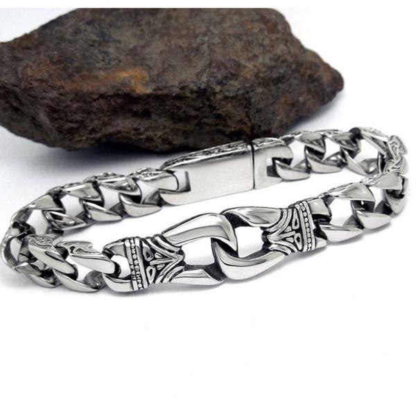 Antique Men's Titanium Stainless Steel  Curb Link Chain Buckle Bracelet 8.5 Inches (JCE204)