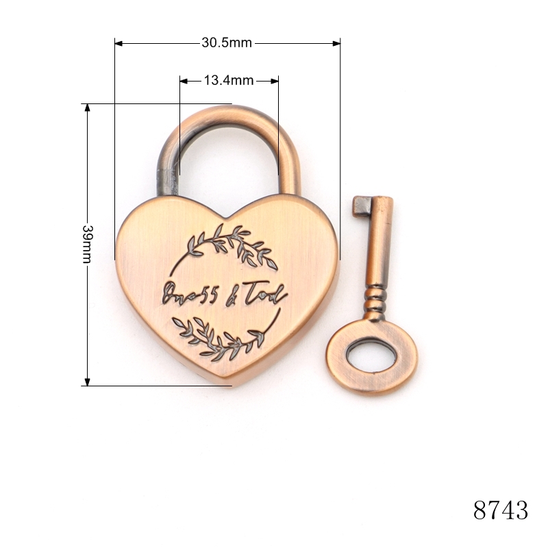 Bronze Antique Heart Shaped Padlock 39*30.5mm Custom Love Lock OEM ODM