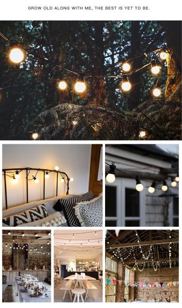 LED G50 Outdoor String Patio Lights with Shatterproof Bulbs Weatherproof Commercial Hanging Lights for Backyard Bistro Pergola