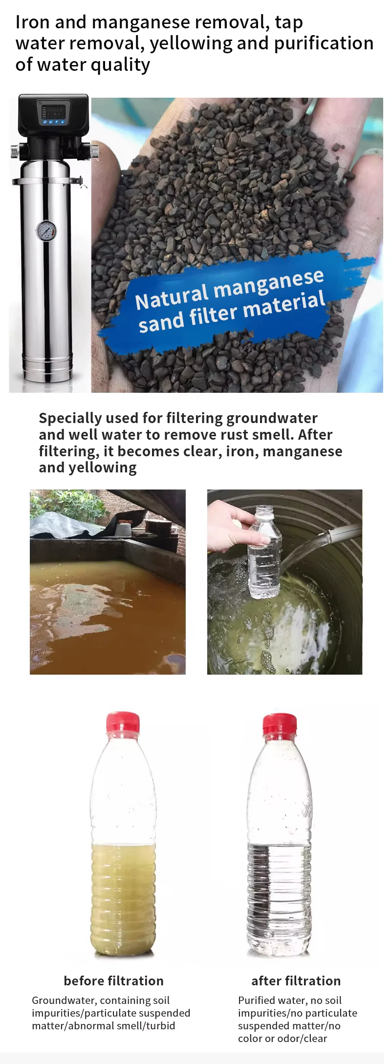 Factory Price Instock Deep Well Water Automatic Stainless Steel Iron and Manganese Removal Water Purifier
