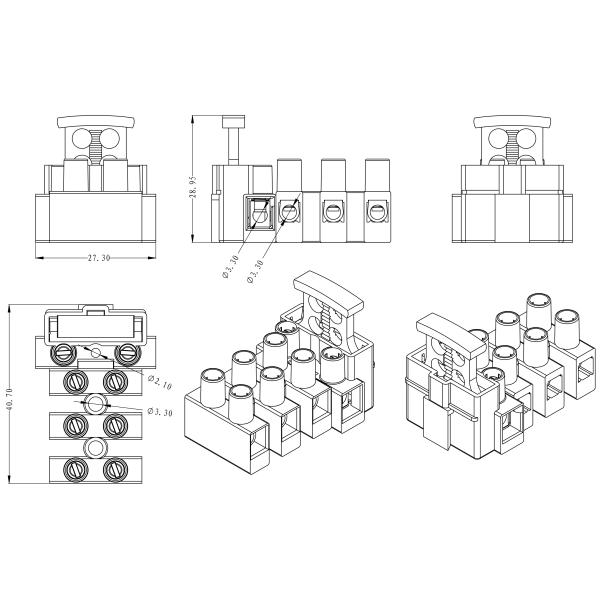 Plastic Electrical Screw Feed Through 4 Pole Pin Fuse Holder Terminal Block Connector