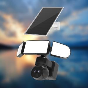 Câmera de segurança de lente dupla 4MP 6500K APP com controle remoto Câmera solar PTZ