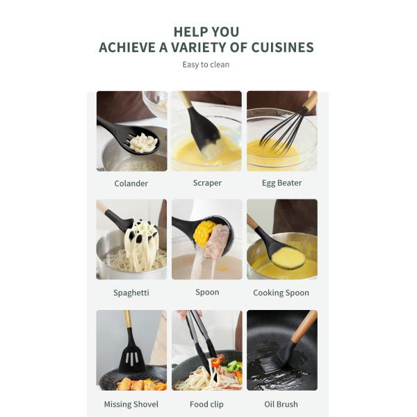 24 Pieces Non-Stick Wooden Handle Silicone Kitchen Gadget Set with Customized Options