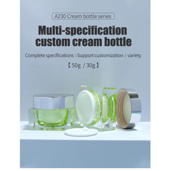 15g 30g 50g Square Cosmetic Jars Green Clear Acrylic Jars Luxury For Face Cream