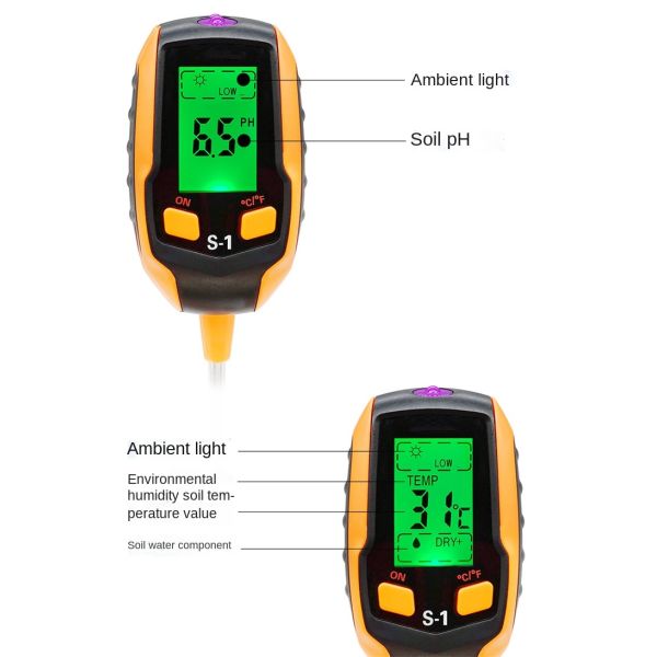 6-in-1 Digital Soil Tester Moisture/PH/Sunlight/Temperature Monitor With Backlight LCD For Plant Garden Farm