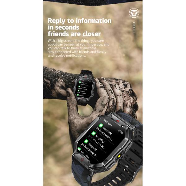 KR82 2.1'' Sports Smart Watch Large Screen Compass Heart Rate Monitoring Flashlight