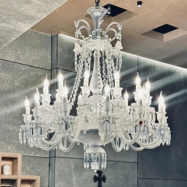 JYLIGHTING Modern Classic Crystal Chandelier, Ornate Cut Crystal Candle-Style Fixture for High Ceiling Living Room & Hotel Lobby