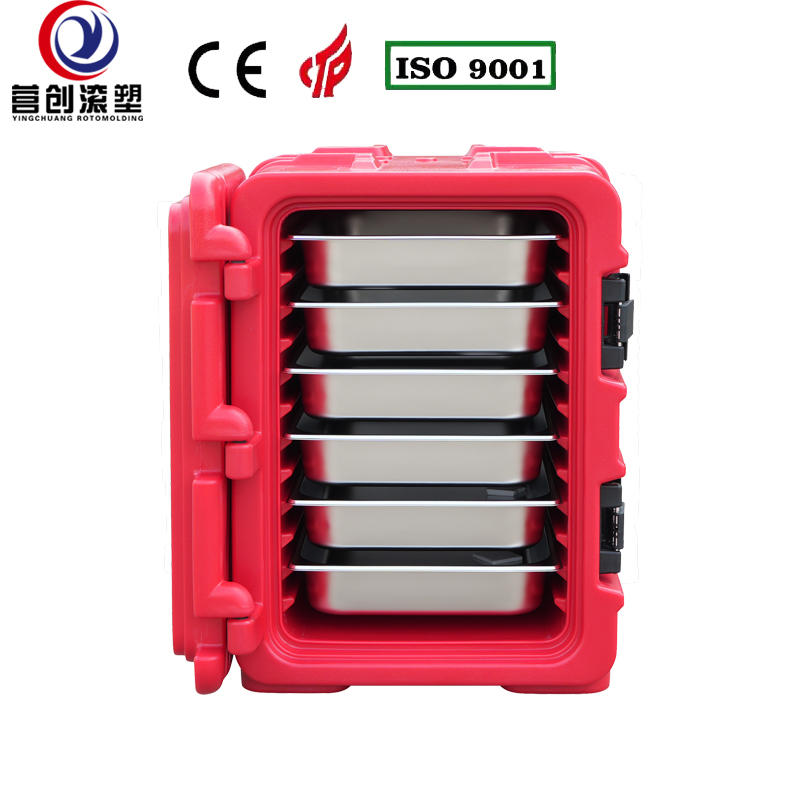 YINGCHUANG ROTOMOLDING OEM 90L Red Handle Type Rotomolded Insulated Box, Thick PU Foam Hot & Cold Holding GN Pan Food Transport Cabinet For Central Kitchen Catering Canteen