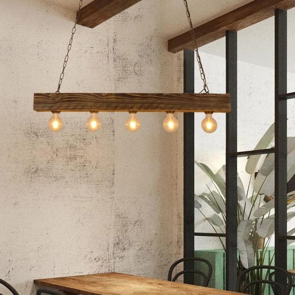 Creative Industrial Style Restaurant Living Room Pendant Light Vintage Solid Wood Chandelier (WH-VP-322)