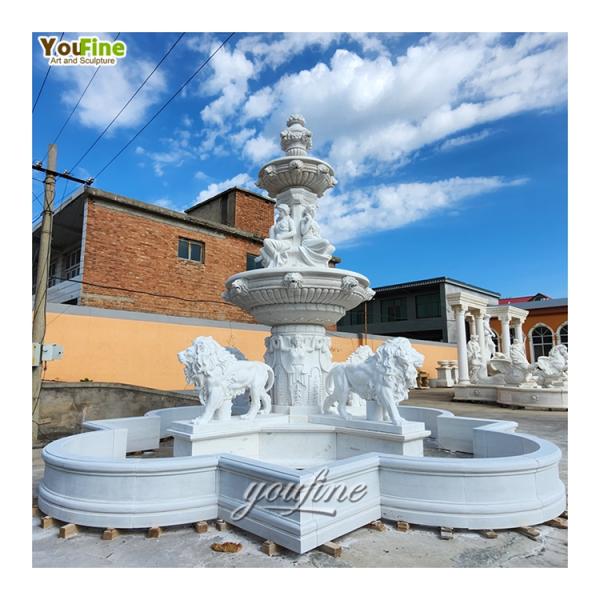 Customize White Stone Garden Sculpture Carving Lion Statue Outdoor Marble Water Fountains