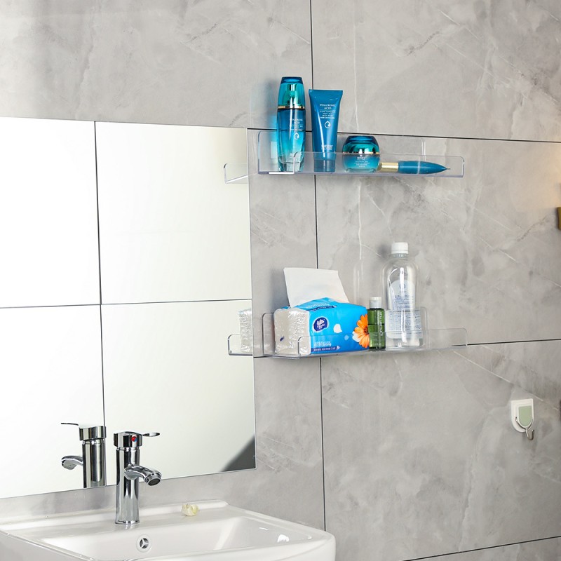 Punch-Free Acrylic Wall Shelf for Bathroom Single Tier Wall Hanging Bookshelf and Decoration Storage Shelf