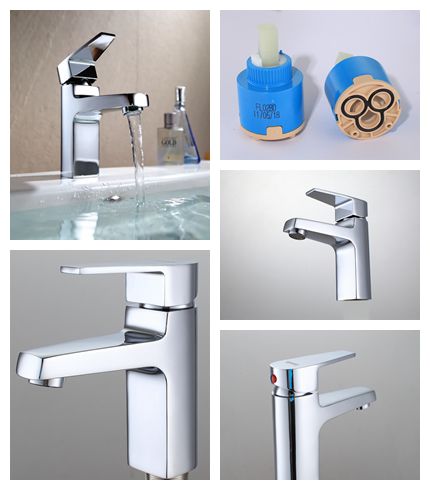 Square Basin Faucets with Ceramic Cartridge , Single Hole Deck Mounted Bathtub Taps