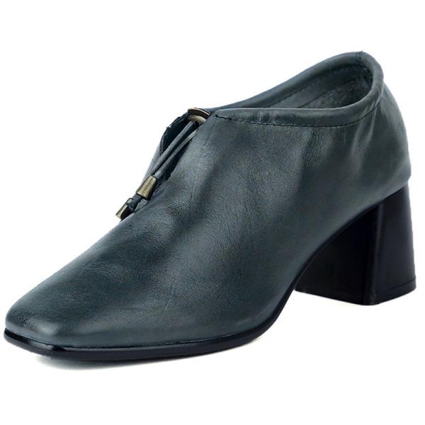 S017 Cowhide handmade new personality high heels leather single shoes thick heel ethnic women's shoes with cotton