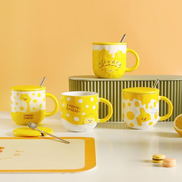 Taza de cerámica con dibujos de queso, pareja, taza para estudiantes, taza creativa con flores, taza de café para oficina