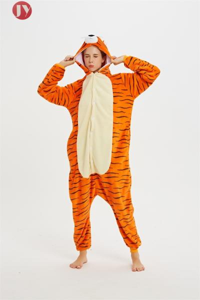 Women Tiger Onesie Pajamas , Tiger Adult Onesies Animal Head Hooded Embroidered