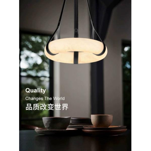 Роскошная кожаная люстра Мраморный круг Кухня Гостиная Креативное искусство Алабастр Светлая висячая лампа